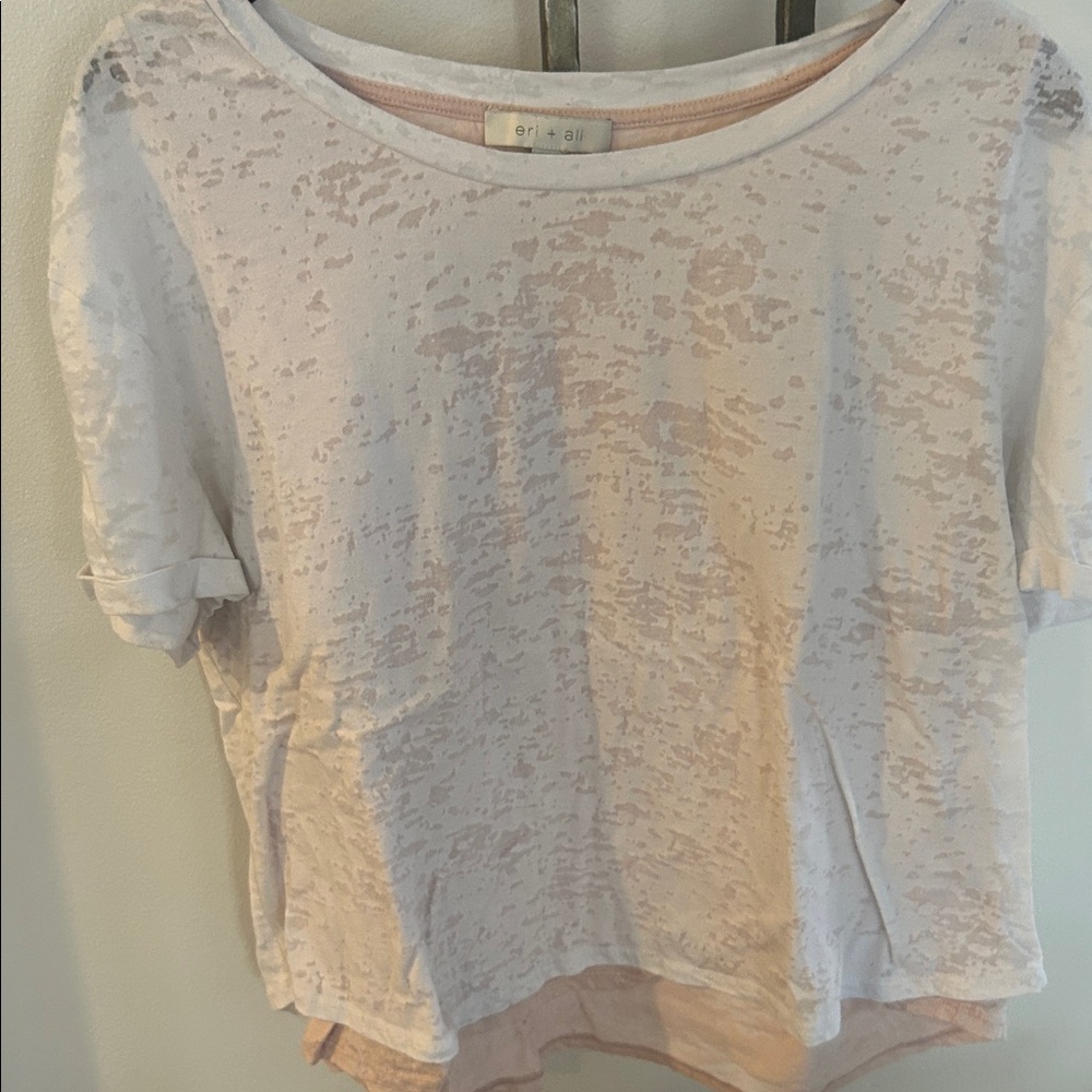 Women's Eri and Ali White and Pink Sheer Top